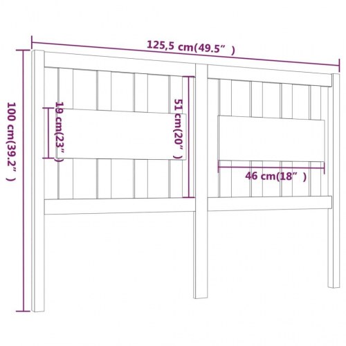 Sengegavl 125,5 × 4 × 100 cm - massivt fyrretræ, grå