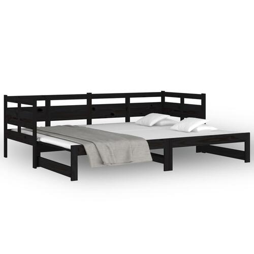 Daybed med udtræk 2x(90x200) cm massivt fyrretræ sort