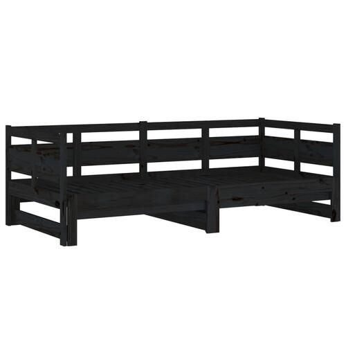 Daybed med udtræk 2x(90x200) cm massivt fyrretræ sort