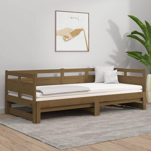 Daybed med udtræk 2x(80x200) cm massivt fyrretræ gyldenbrun