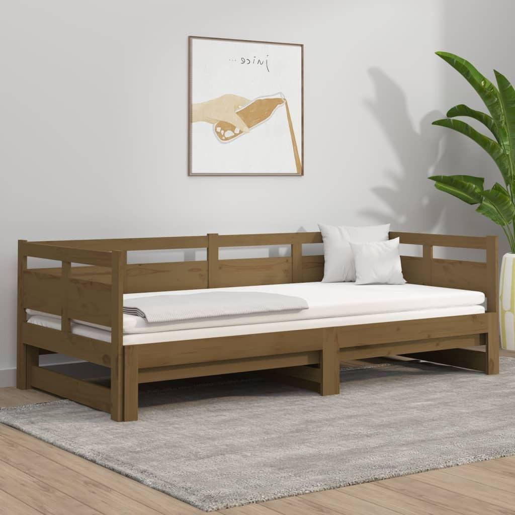 Daybed med udtræk 2x(80x200) cm massivt fyrretræ gyldenbrun
