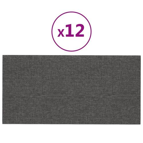Vægpaneler 12 stk. 30x15 cm 0,54 m² stof mørkegrå