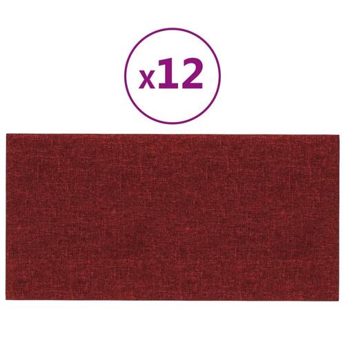 Vægpaneler 12 stk. 30x15 cm 0,54 m² stof vinrød