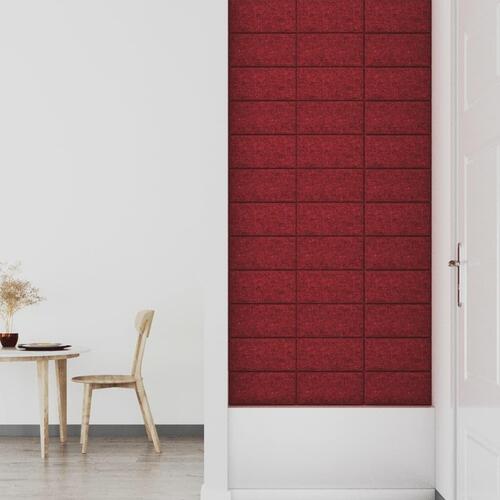 Vægpaneler 12 stk. 30x15 cm 0,54 m² stof vinrød