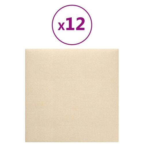 Vægpaneler 12 stk. 30x30 cm 1,08 m² stof cremefarvet