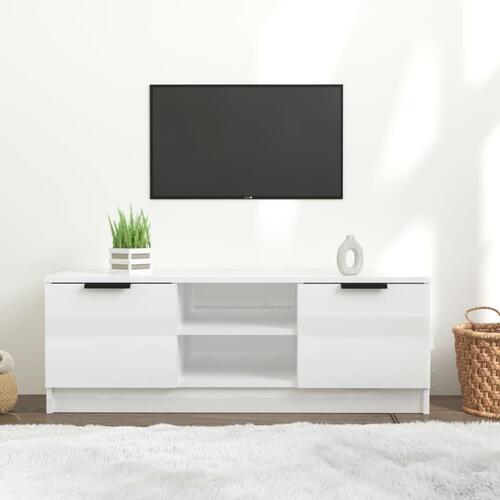 Tv-bord 102x35x36,5 cm konstrueret træ hvid højglans