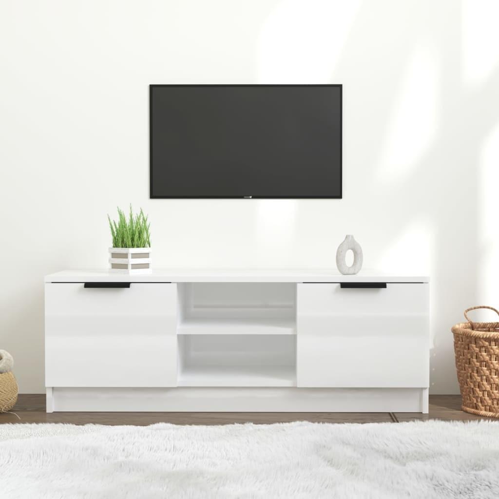 Tv-bord 100x35x55 cm konstrueret træ hvid højglans