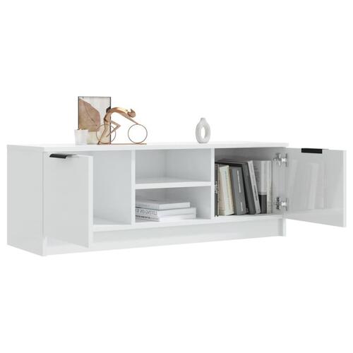 Tv-bord 102x35x36,5 cm konstrueret træ hvid højglans