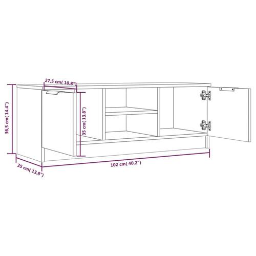 Tv-bord 102x35x36,5 cm konstrueret træ hvid højglans