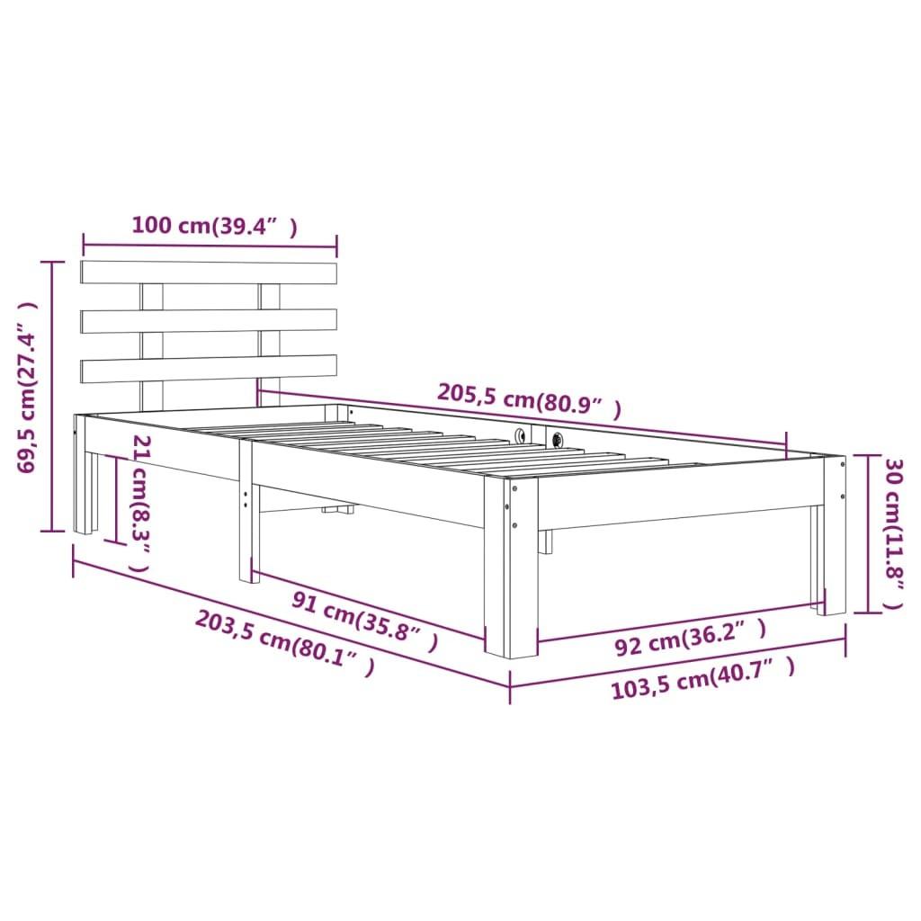 Sengeramme 100x200 cm massivt fyrretræ gyldenbrun