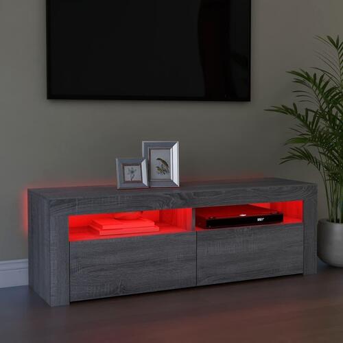 Tv-bord med LED-lys 120x35x40 cm grå sonoma-eg