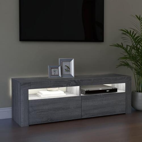 Tv-bord med LED-lys 120x35x40 cm grå sonoma-eg