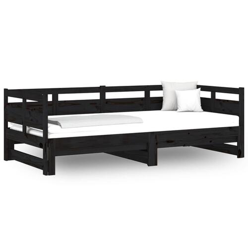 Daybed med udtræk 2x(80x200) cm massivt fyrretræ sort