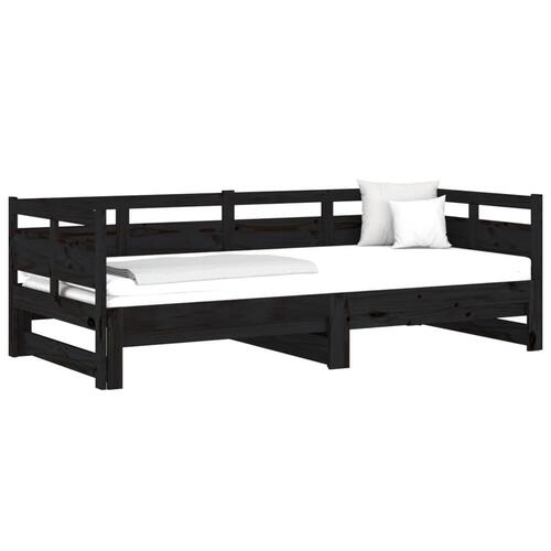 Daybed med udtræk 2x(80x200) cm massivt fyrretræ sort