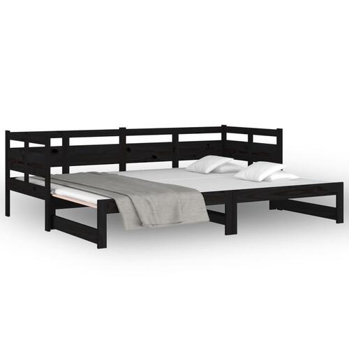Daybed med udtræk 2x(80x200) cm massivt fyrretræ sort