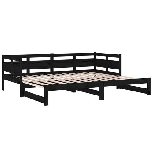 Daybed med udtræk 2x(80x200) cm massivt fyrretræ sort
