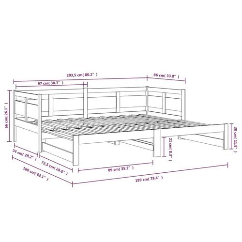 Daybed med udtræk 2x(80x200) cm massivt fyrretræ sort