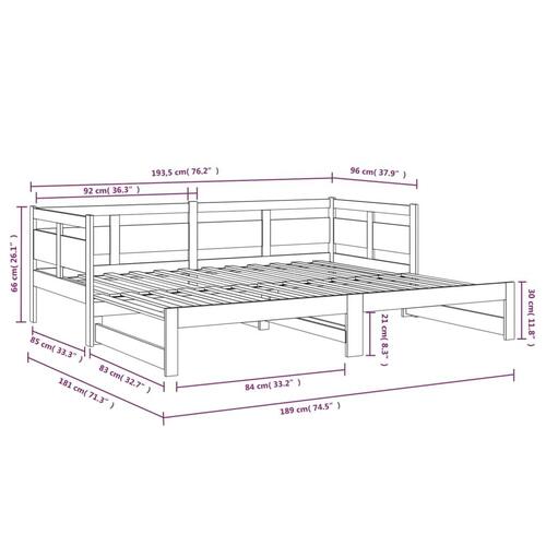 Daybed med udtræk 2x(90x190) cm massivt fyrretræ sort