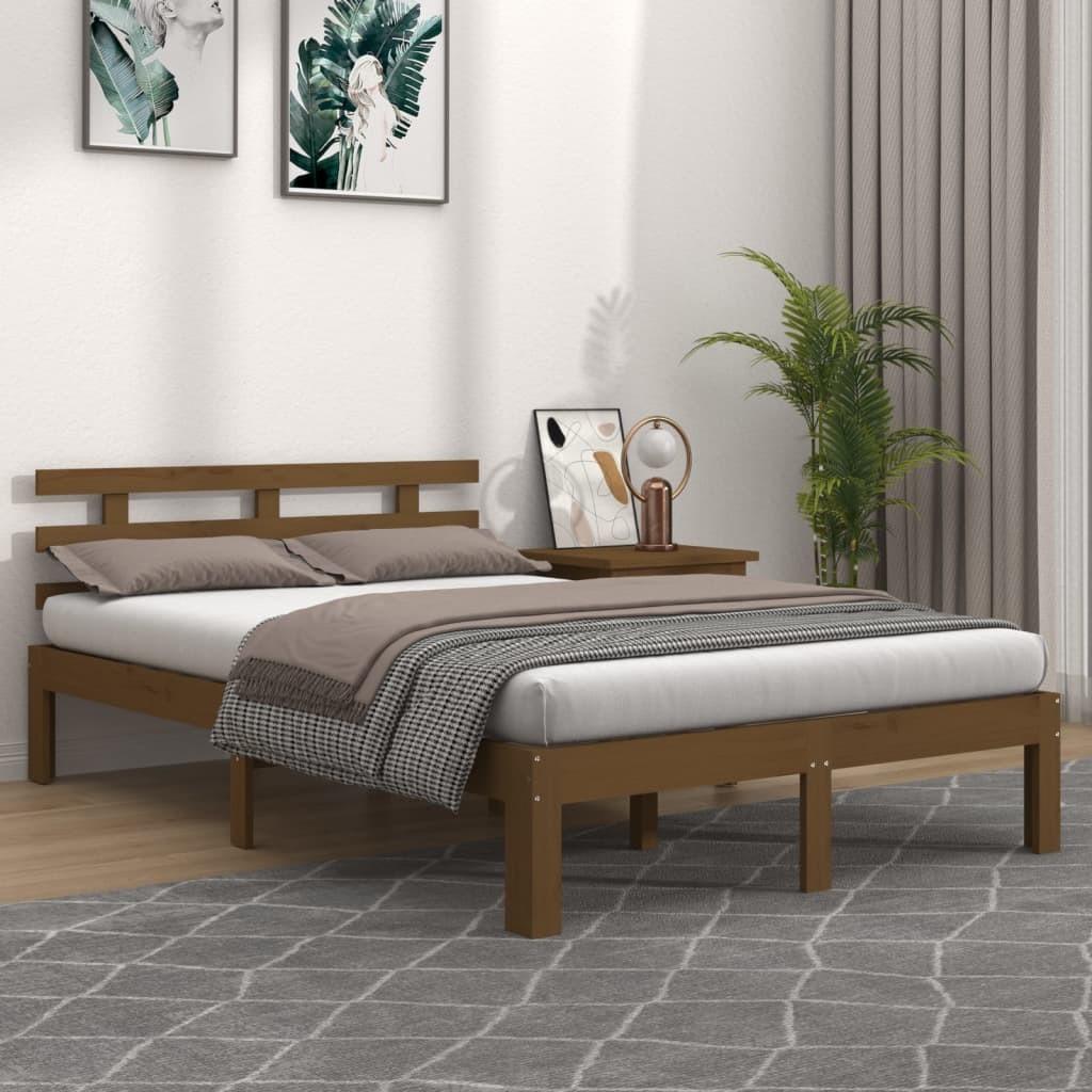 Sengeramme 150x200 cm King Size massivt træ gyldenbrun