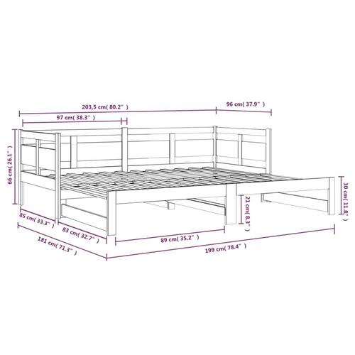 Daybed med udtræk 2x(90x200) cm massivt fyrretræ hvid