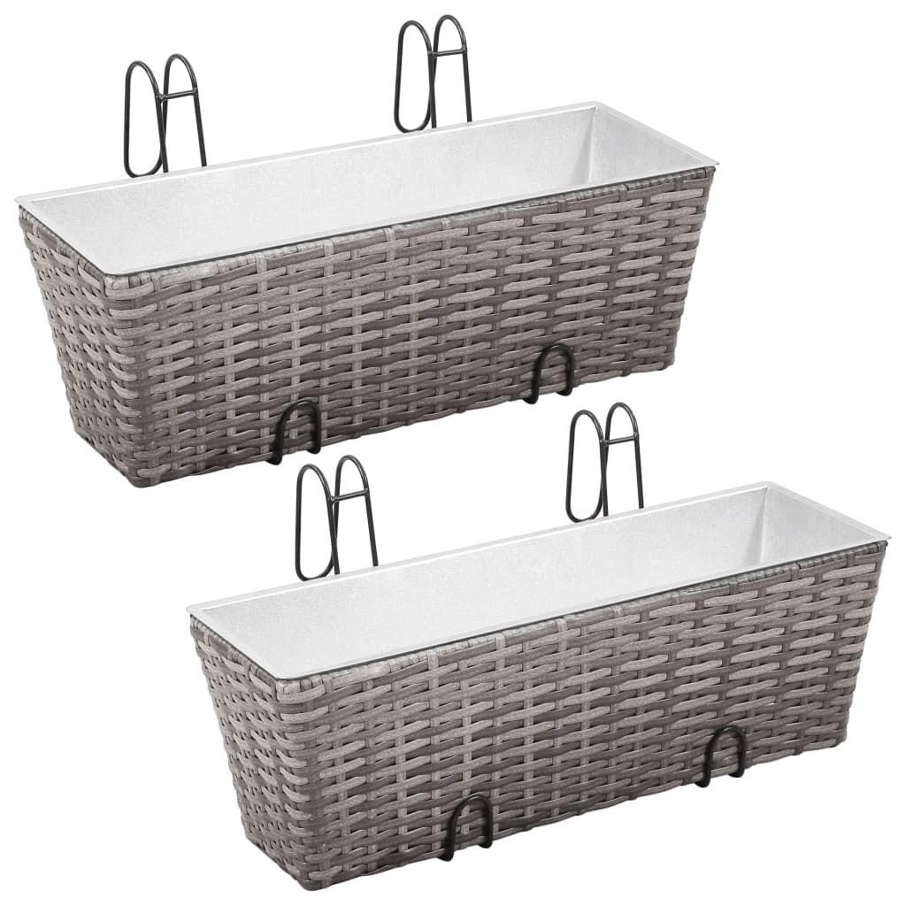 Forhøjede balkonplantekasser 2 stk. 50 cm polyrattan grå