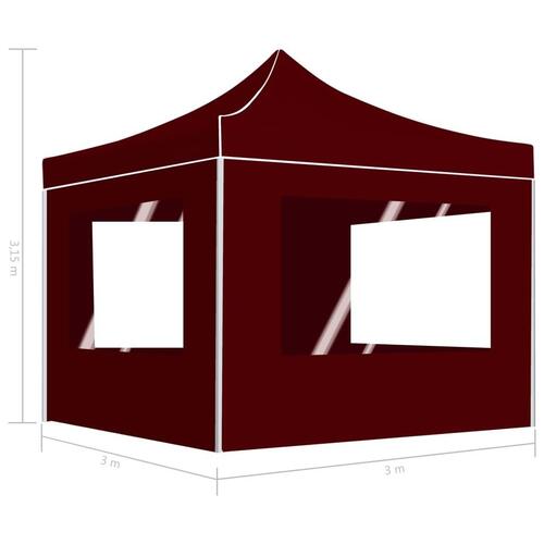 Foldbart festtelt med vægge aluminium 3 x 3 m vinrød