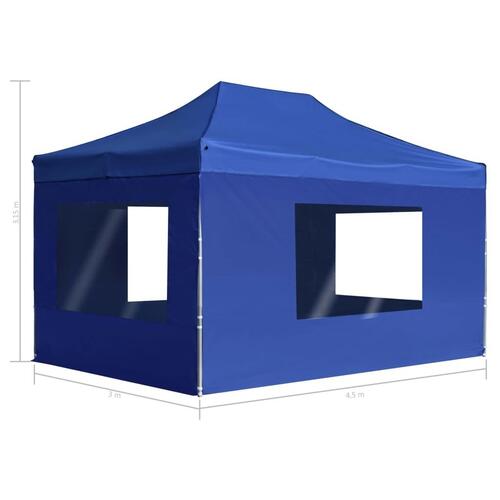 Foldbart festtelt med vægge aluminium 4,5 x 3 m blå