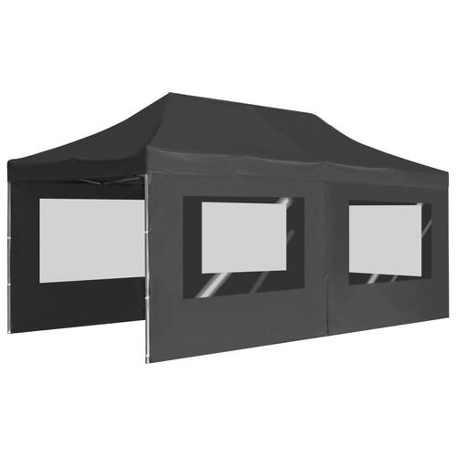 Foldbart festtelt med vægge aluminium 6 x 3 m antracitgrå