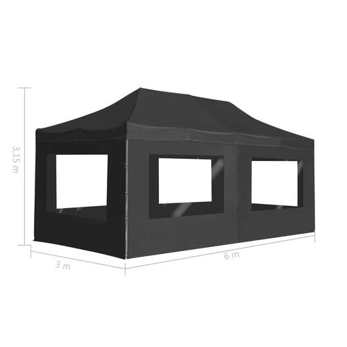 Foldbart festtelt med vægge aluminium 6 x 3 m antracitgrå