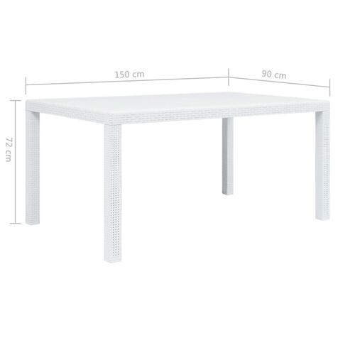 Havebord hvid 150 x 90 x 72 cm plastik rattanlook