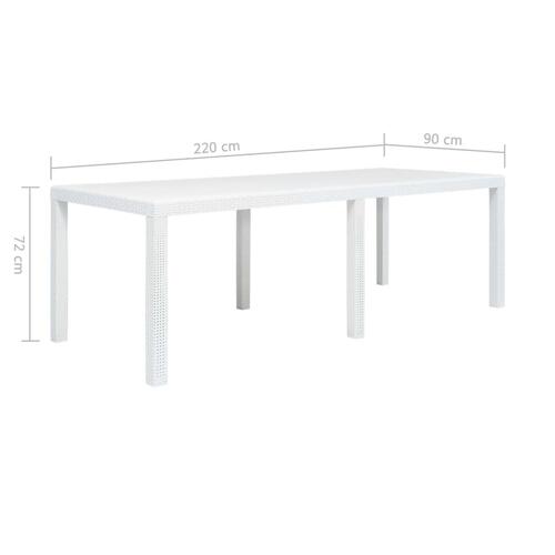 Havebord 220x90x72 cm plastik rattan-look hvid