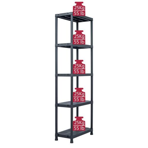 Opbevaringsreol plastik 125 kg 60 x 30 x 180 cm sort