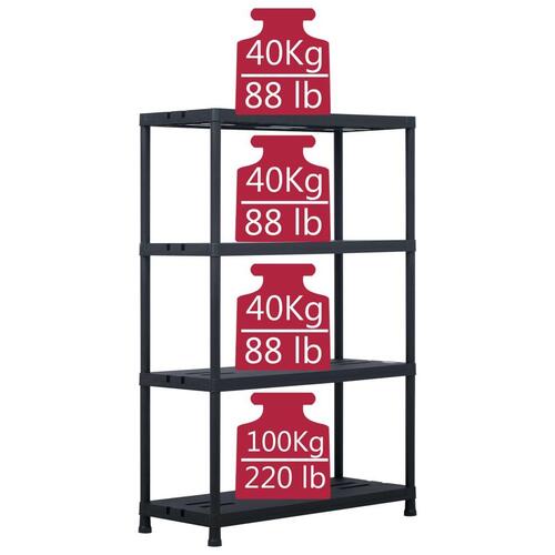 Opbevaringsreol plastik 220 kg 90 x 40 x 138 cm sort