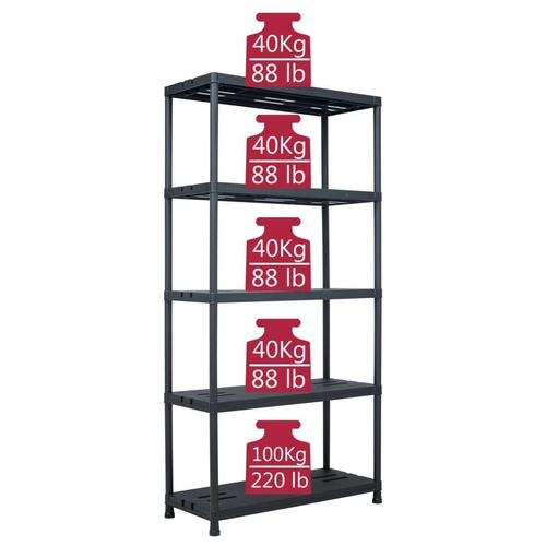 Opbevaringsreol plastik 260 kg 90 x 40 x 180 cm sort