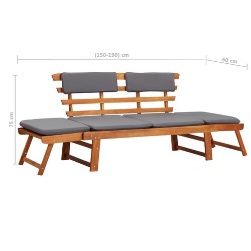 2-i-1 solseng med hynde 190 cm massivt akacietræ