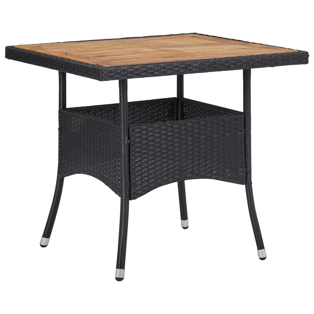 Udendørs spisebord polyrattan og massivt akacietræ sort