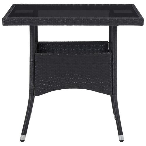 Udendørs spisebord polyrattan og glas sort