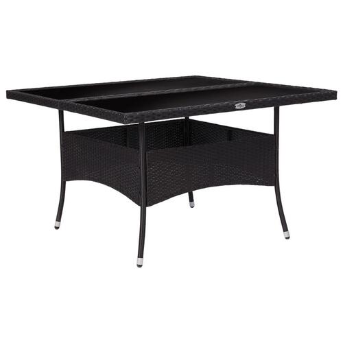 Udendørs spisebord polyrattan og glas sort