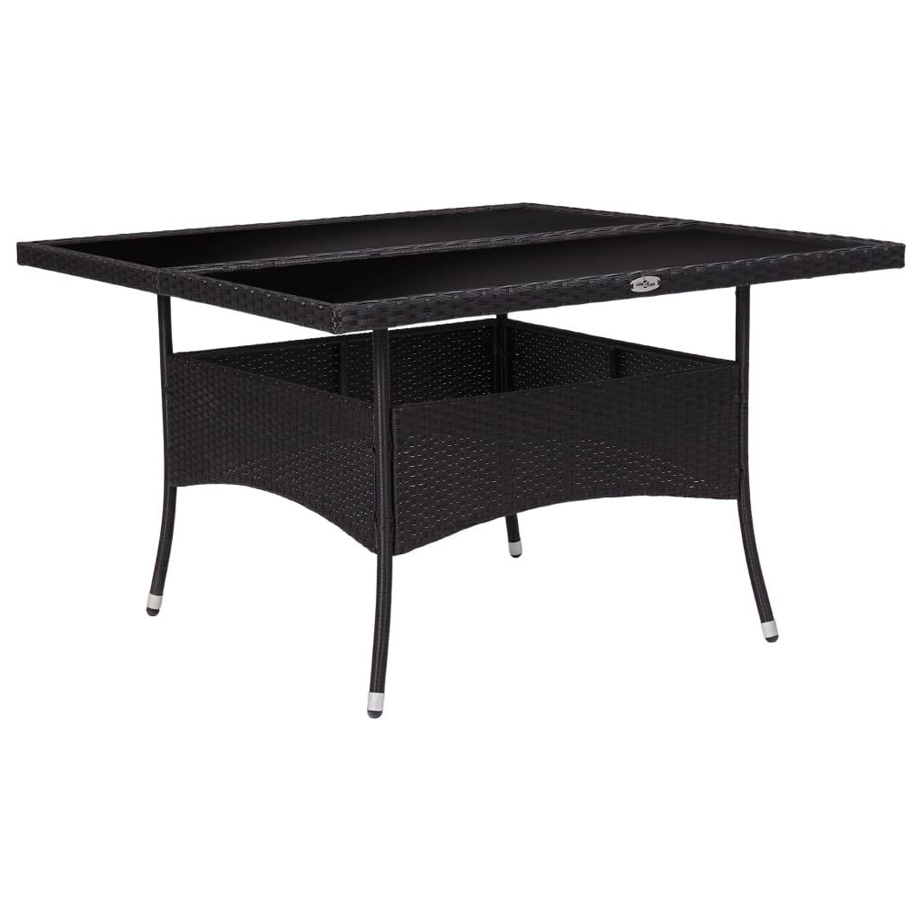 Udendørs spisebord polyrattan og glas sort