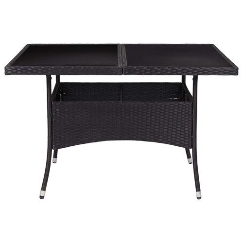 Udendørs spisebord polyrattan og glas sort