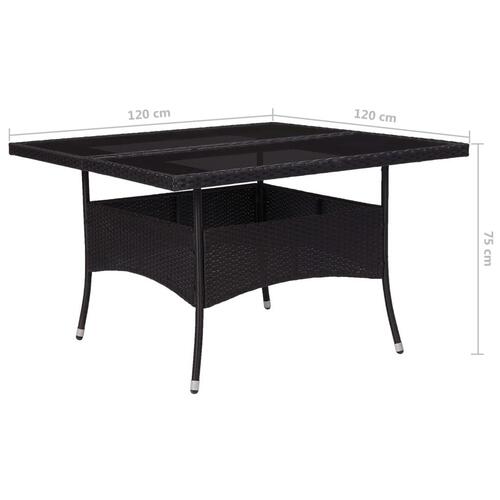 Udendørs spisebord polyrattan og glas sort
