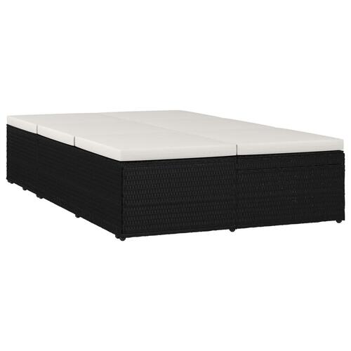 Konvertibel solseng med hynde polyrattan sort