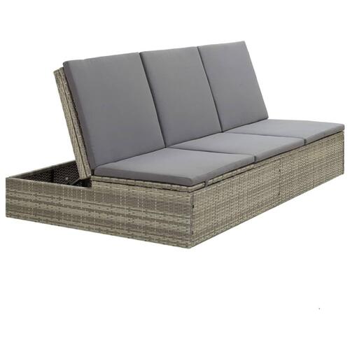 Konvertibel solseng med hynde i polyrattan grå