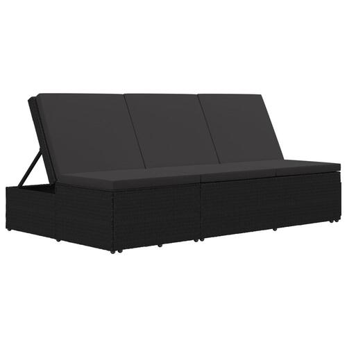 Konvertibel solseng med hynde polyrattan sort