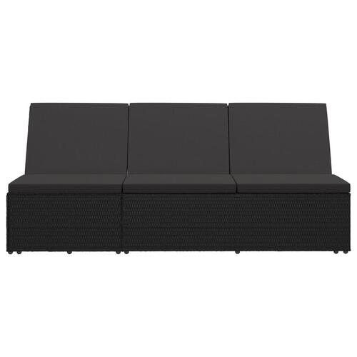 Konvertibel solseng med hynde polyrattan sort