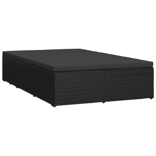 Konvertibel solseng med hynde polyrattan sort