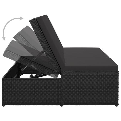 Konvertibel solseng med hynde polyrattan sort