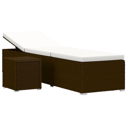 Liggestol med hynde og tebord polyrattan brun