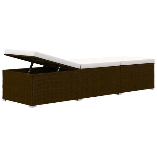 Liggestol med hynde og tebord polyrattan brun