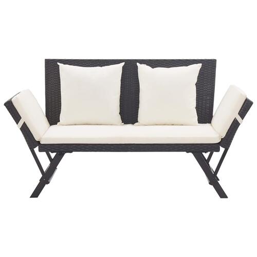 Havebænk med hynder 176 cm polyrattan sort